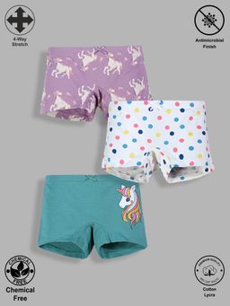 TRESNOVA - Kids Girls Cotton lycra Anti-Microbial Unicorn Boxer Briefs (Pack of 3)