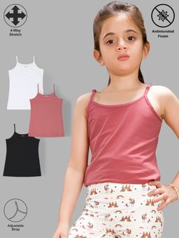 TRESNOVA - Kids Girls Cotton Lycra Anti-Microbial Solid Camisoles with adjustable strap (Pack of 3)