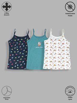TRESNOVA - Kids Girls Cotton Lycra Anti-Microbial Unicorn Camisoles with adjustable strap (Pack of 3)