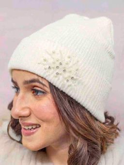 Hair Drama Co. - Women Pearls & Crystals Beanie - White