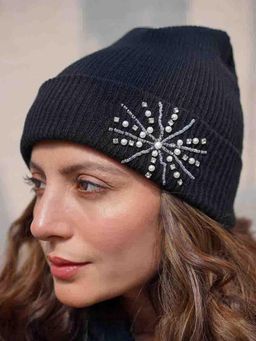 Hair Drama Co. - Women Pearls & Crystals Beanie - Black