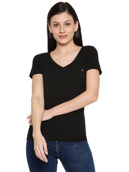 Spykar - Black Cotton Regular Fit T-Shirt for Women