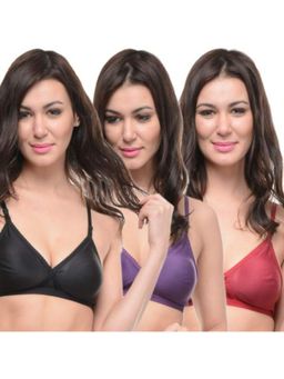 Bodycare - Full Coverage T-Shirt Bra Black-Dark Purple-Maroon 3Pcs Combo