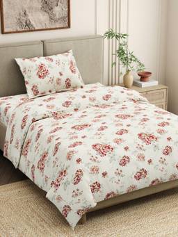 Haus & Kinder - 100% Cotton 186 TC Single Flat Bedsheet with Pillow Cover - Red