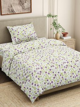 Haus & Kinder - 100% Cotton 186 TC Single Flat Bedsheet with Pillow Cover - Purple