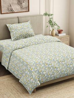 Haus & Kinder - 100% Cotton 186 TC Single Flat Bedsheet with Pillow Cover - Grey
