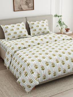 Haus & Kinder - 100% Cotton 186 TC Flat Bedsheet with 2 Pillow Covers - Multi-Color