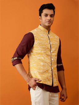 AAVYAM - Mustard Yellow Nehru Reversible Jacket