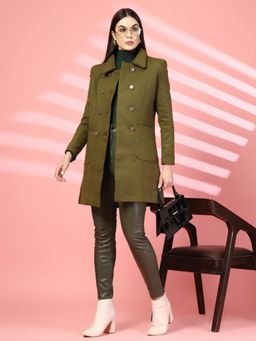 CHKOKKO - Olive Spread Collar Winter Overcoat