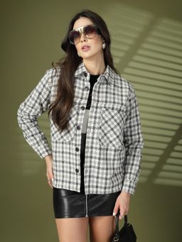 CHKOKKO - Women White and Grey Checks Shacket