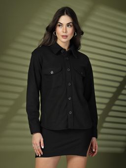 CHKOKKO - Women Black Solid Shacket