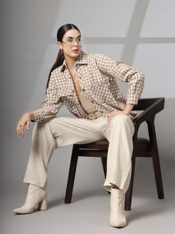 CHKOKKO - Women Beige Checks Shacket