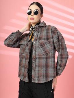 CHKOKKO - Women Winter Wear Solid Button Down Spread Collar Shacket