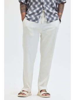 Snitch - Cream Textured Slim Fit Trouser