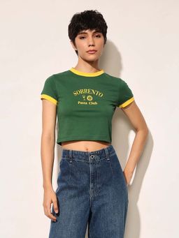 ONLY - Cropped Green Printed T-Shirt