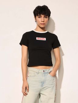 ONLY - Black Cropped Printed T-Shirt