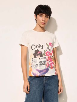ONLY - Off White Printed T-Shirt