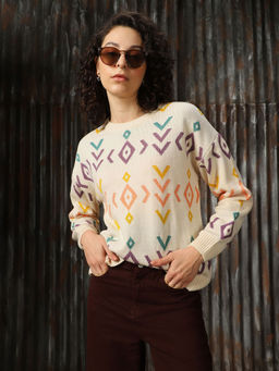 High Star - Women Acrylic Knitted Regular Fit Crew Neck Full Sleeves Sweater