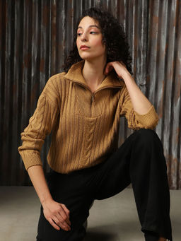 High Star - Women Acrylic Knitted Regular Fit Collar Neck Full Sleeves Sweater