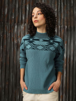 High Star - Women Acrylic Knitted Regular Fit High Neck Full Sleeves Sweater