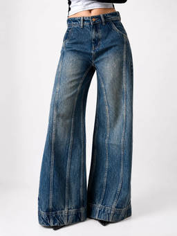 Off Duty India - Tinted Vintage Washed Wide Leg Baggy Jeans - Deep Blue