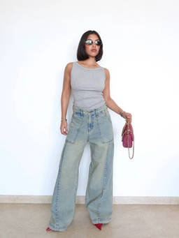 Off Duty India - Muted Baggy Wide Leg Blue Jeans
