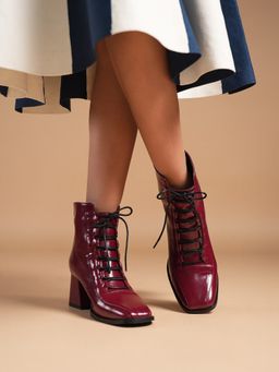 Theater - Women Zeppelins Maroon Lace-Up Causal Boots