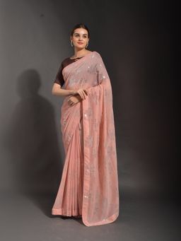 Odette - Peach Georgette Designer Saree with Unstitched Blouse