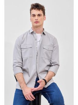 Snitch - Light Grey Solid Slim Fit Shirt