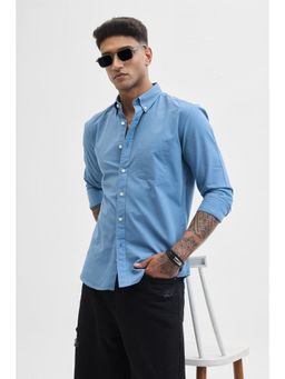 Snitch - Blue Button Down Slim Fit Shirt