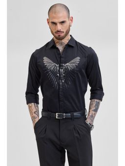 Snitch - Black Concealed Placket Embellished Slim Fit Shirt