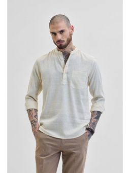 Snitch - Cream Mandarin Slim Fit Shirt