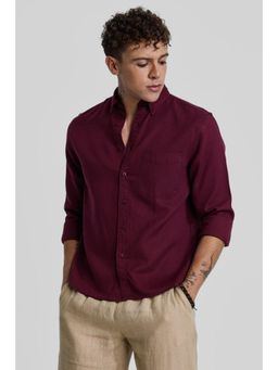 Snitch - Maroon Oxford Slim Fit Shirt