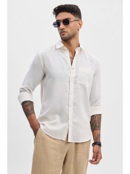 Snitch - Cream Geometric Linen Blend Shirt