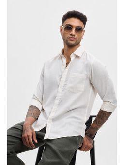 Snitch - Off White Self-Design Linen Blend Shirt