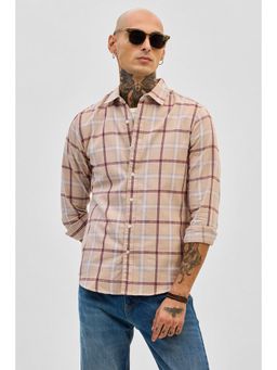 Snitch - Beige Slim Fit Checks Shirt