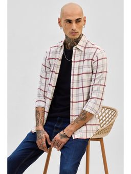 Snitch - Cream Slim Fit Checks Shirt