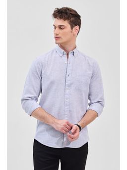 Snitch - Blue Self-Design Slim Fit Linen Shirt