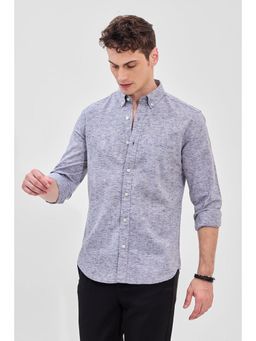 Snitch - Blue Self-Design Slim Fit Linen Shirt