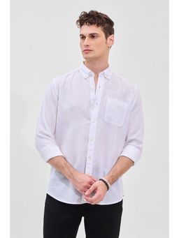 Snitch - White Solid Slim Fit Linen Shirt