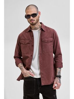 Snitch - Brown Double Pocket Relaxed Fit Denim Shirt
