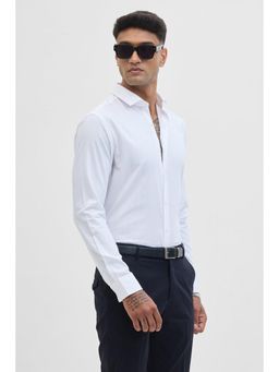 Snitch - White Self-Design Giza Cotton Shirt