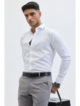 Snitch - White Self-Design Giza Cotton Shirt