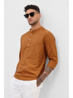 Snitch - Rust Orange Self-Design Slim Fit Shirt
