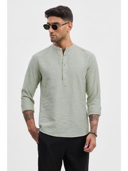 Snitch - Light Green Self-Design Slim Fit Shirt