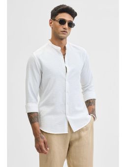 Snitch - White Textured Slim Fit Shirt