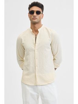 Snitch - Cream Textured Slim Fit Shirt