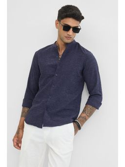 Snitch - Navy Blue Textured Slim Fit Shirt