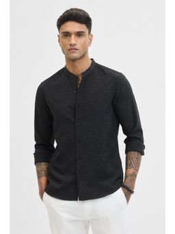 Snitch - Black Textured Slim Fit Shirt