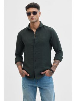 Snitch - Dark Green Self-Design Shirt